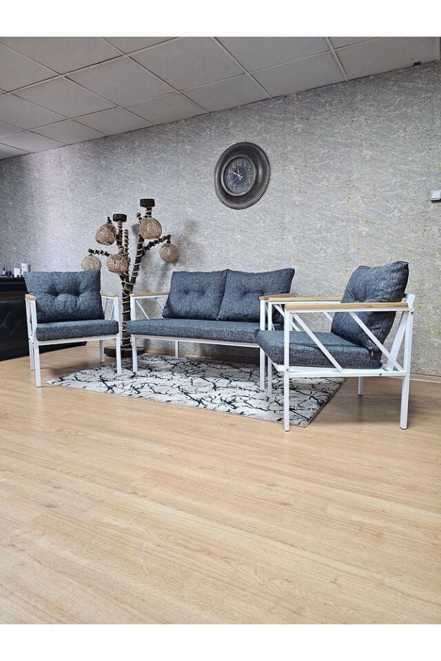 Beyaz Boyalı Bahçe - Balkon - Mutfak Çay Seti Takımı Bahçe Koltuk Takımı