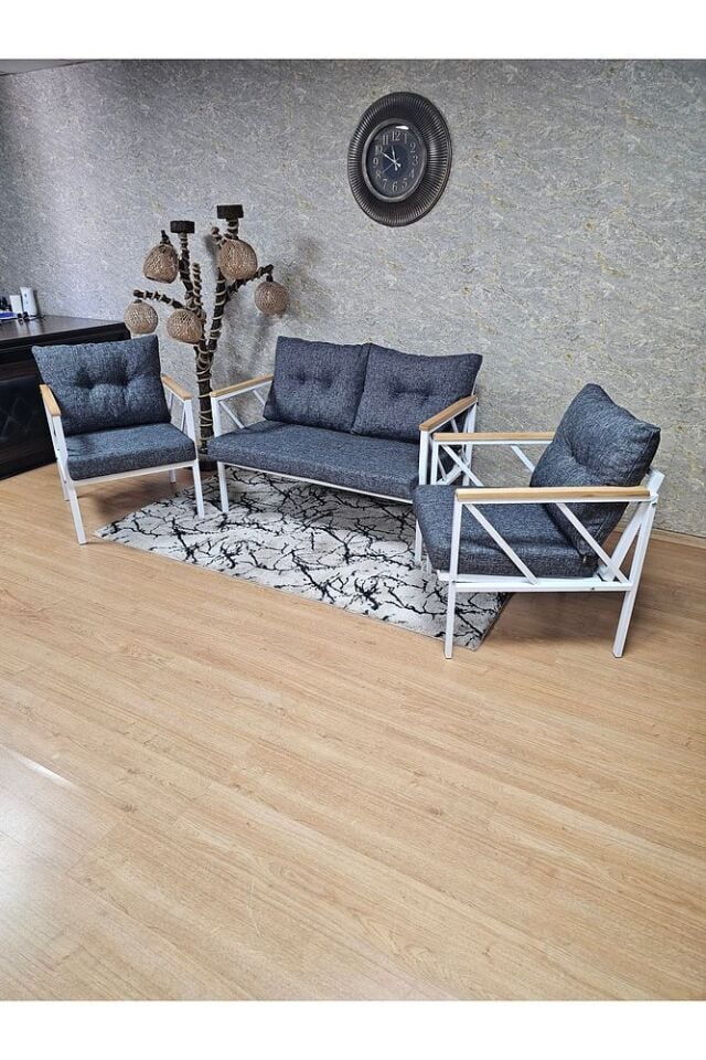 Beyaz Boyalı Bahçe - Balkon - Mutfak Çay Seti Takımı Bahçe Koltuk Takımı