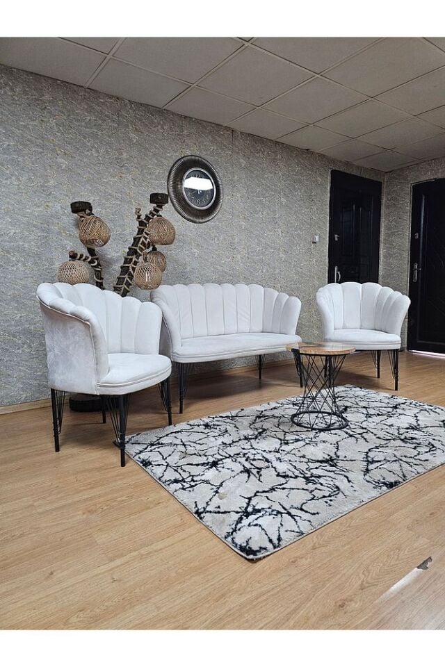 Siyah  Boyalı Tel Ayak Papatya Çay Seti Koltuk Takımı , Balkon, Salon, Ofis, Cafe Koltuk Takımı