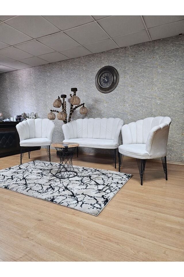 Siyah  Boyalı Tel Ayak Papatya Çay Seti Koltuk Takımı , Balkon, Salon, Ofis, Cafe Koltuk Takımı