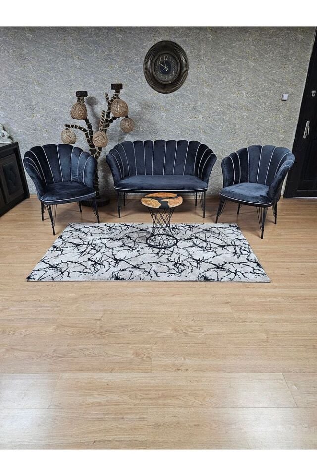 Siyah  Boyalı Tel Ayak Papatya Çay Seti Koltuk Takımı , Balkon, Salon, Ofis, Cafe Koltuk Takımı