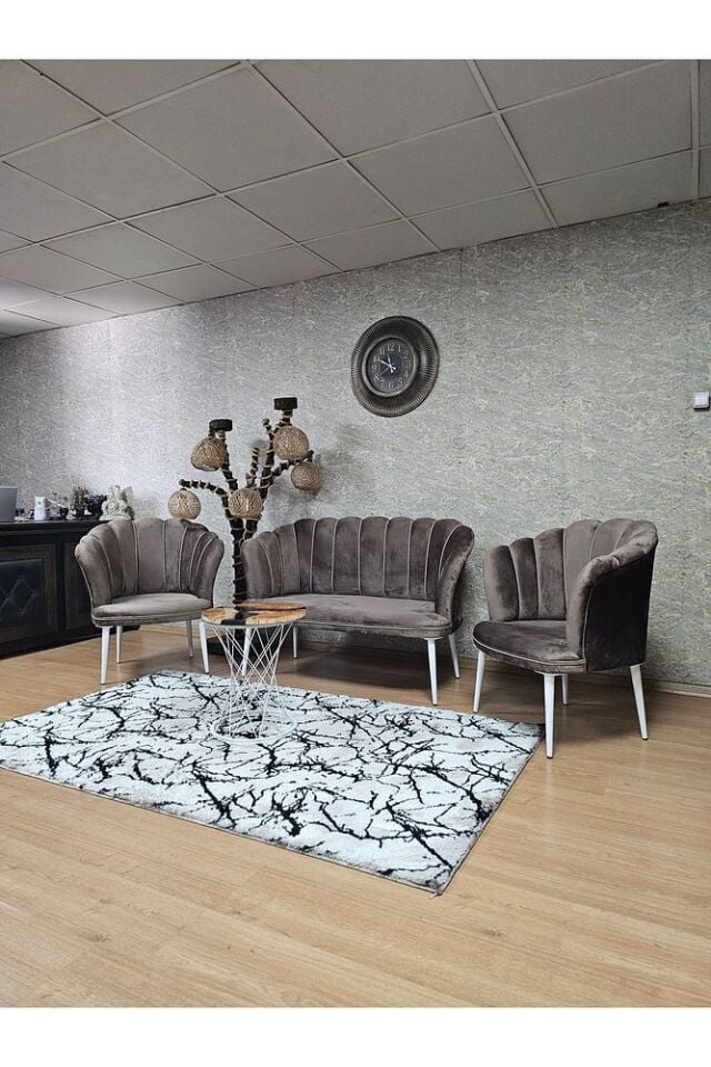 Papatya Çay Seti Koltuk Takımı Beyaz Boyalı Sivriltme Ayak, Balkon, Salon, Ofis, Cafe Koltuk Takımı