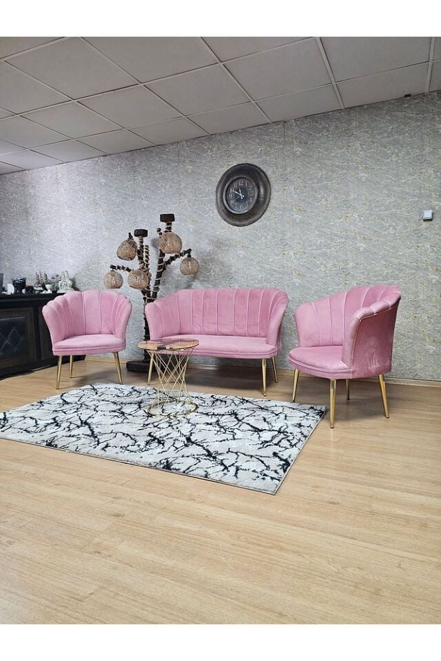 Papatya Çay Seti Koltuk Takımı Gold Sivriltme Ayak, Balkon, Salon, Ofis, Cafe Koltuk Takımı
