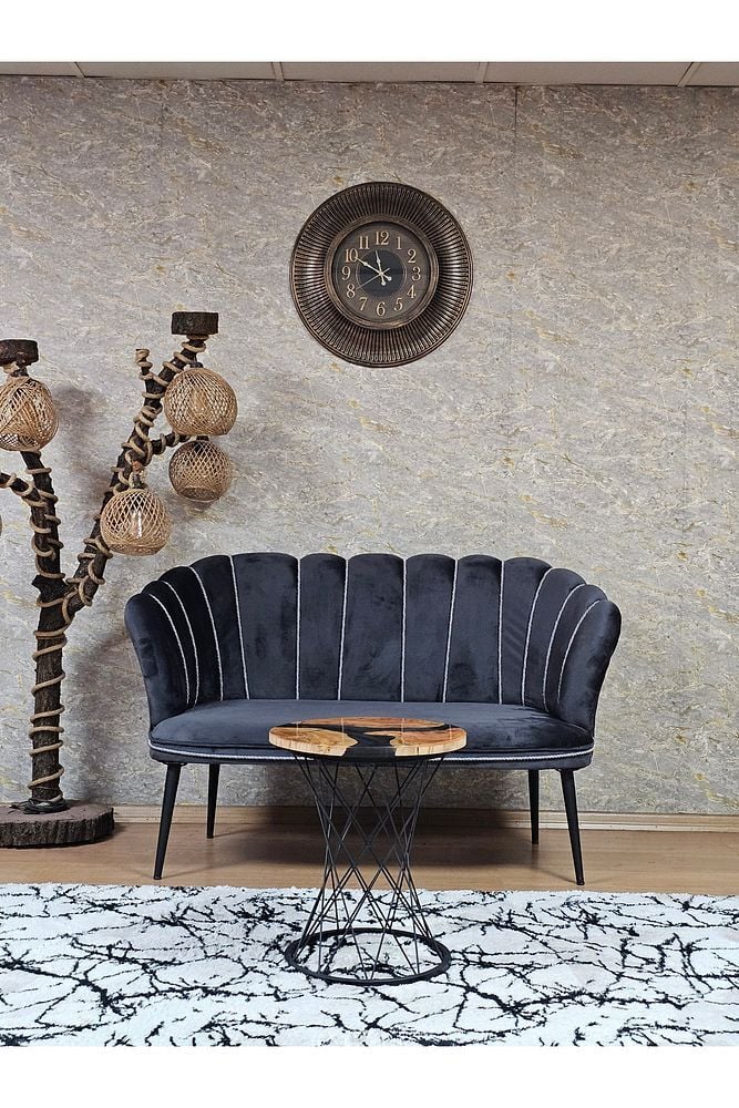 İkili Papatya Çay Seti Koltuk Siyah Boyalı Sivriltme Ayak, Balkon, Salon, Ofis, Koltuk Takımı