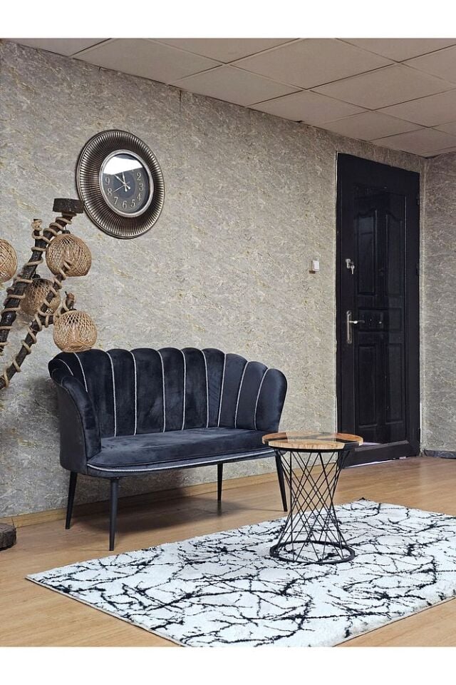 İkili Papatya Çay Seti Koltuk Siyah Boyalı Sivriltme Ayak, Balkon, Salon, Ofis, Koltuk Takımı