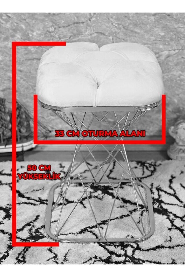 Kare Beyaz Boyalı Yeşil Puf Oturak - Bench - Ayak Ucu Oturak - Tabure - Makyaj Oturak