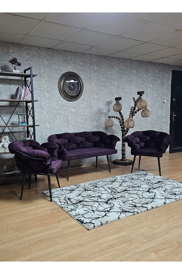 Siyah Boyalı - Mor Döşeme | Balon Çay Seti | Balkon Koltuk | Berjer | Balkon Çay Seti