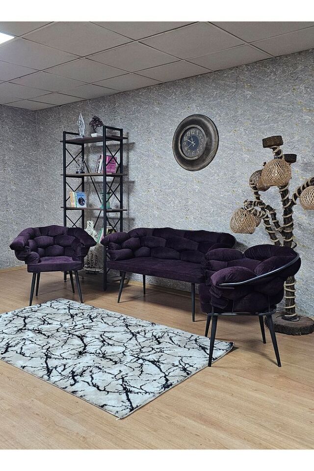 Siyah Boyalı - Mor Döşeme | Balon Çay Seti | Balkon Koltuk | Berjer | Balkon Çay Seti