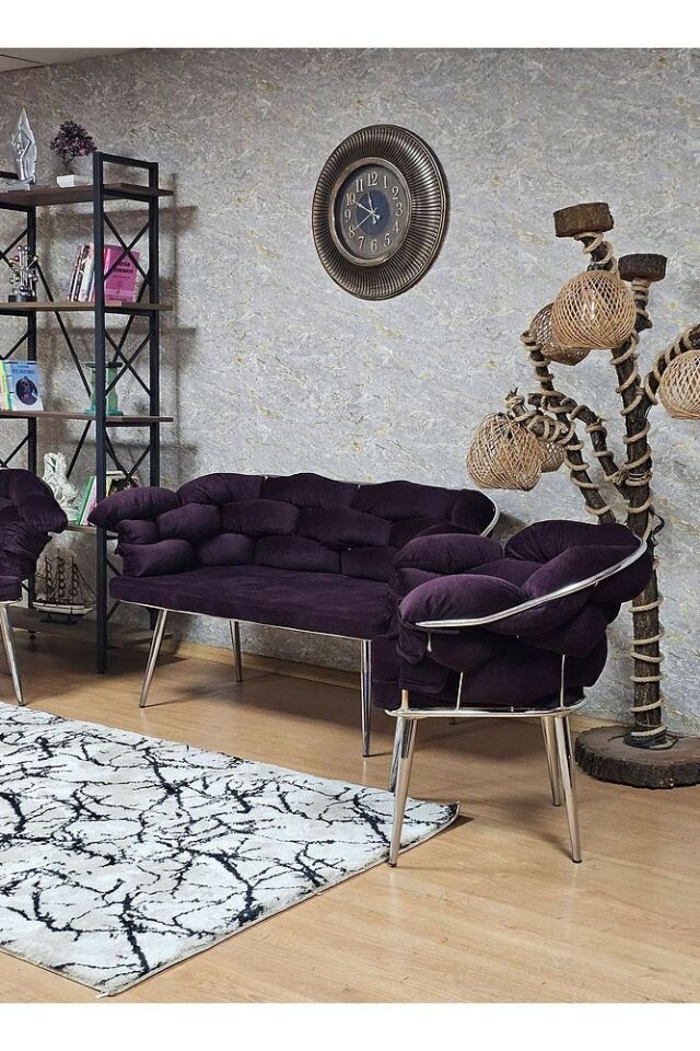 Krom Kaplama - Mor Döşeme | Balon Çay Seti | Balkon Koltuk | Berjer | Balkon Çay Seti