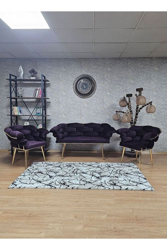 Gold Kaplama - Mor Döşeme | Balon Çay Seti | Balkon Koltuk | Berjer | Balkon Çay Seti