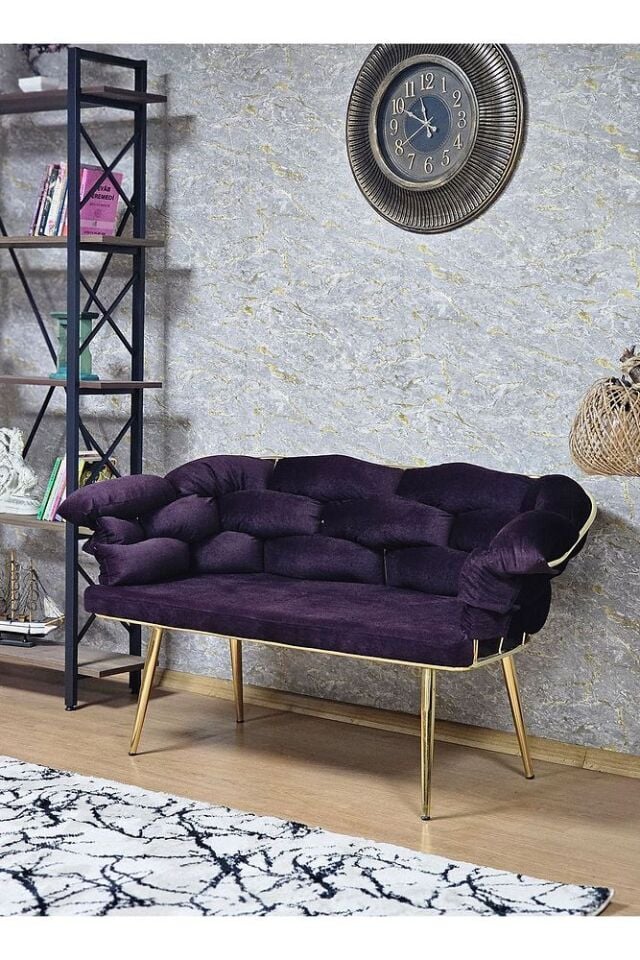 Gold Kaplama - Mor Döşeme | Balon Çay Seti | Balkon Koltuk | Berjer | Balkon Çay Seti