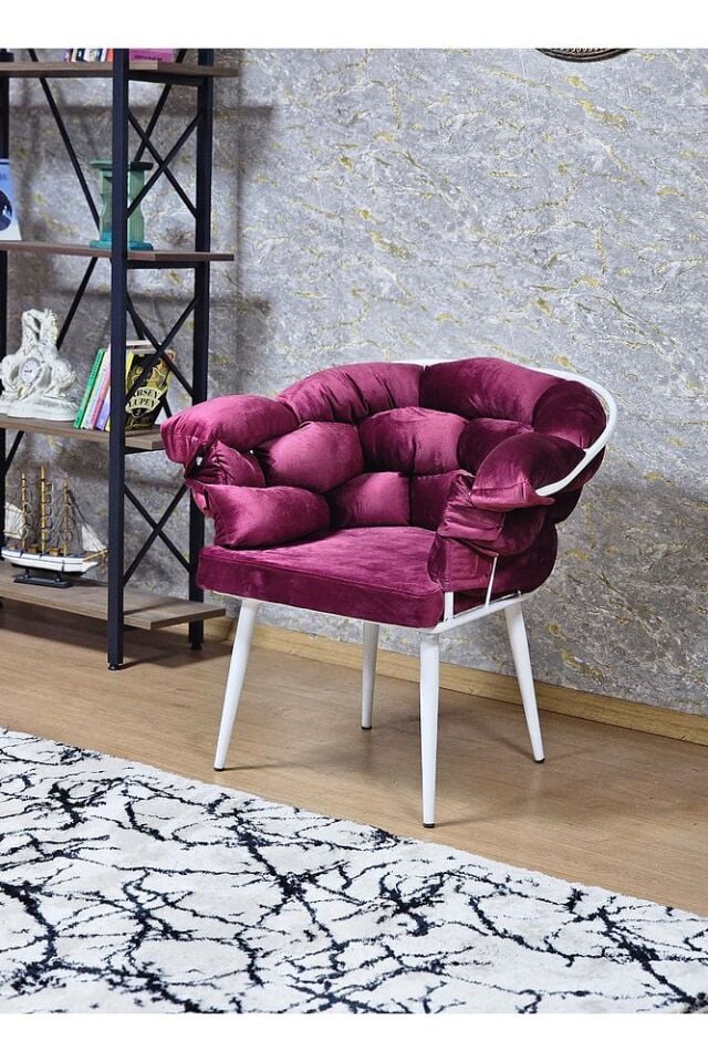 Tekli Beyaz Boyalı - Bordo Döşeme | Balon Çay Seti | Balkon Koltuk | Berjer | Balkon Çay Seti