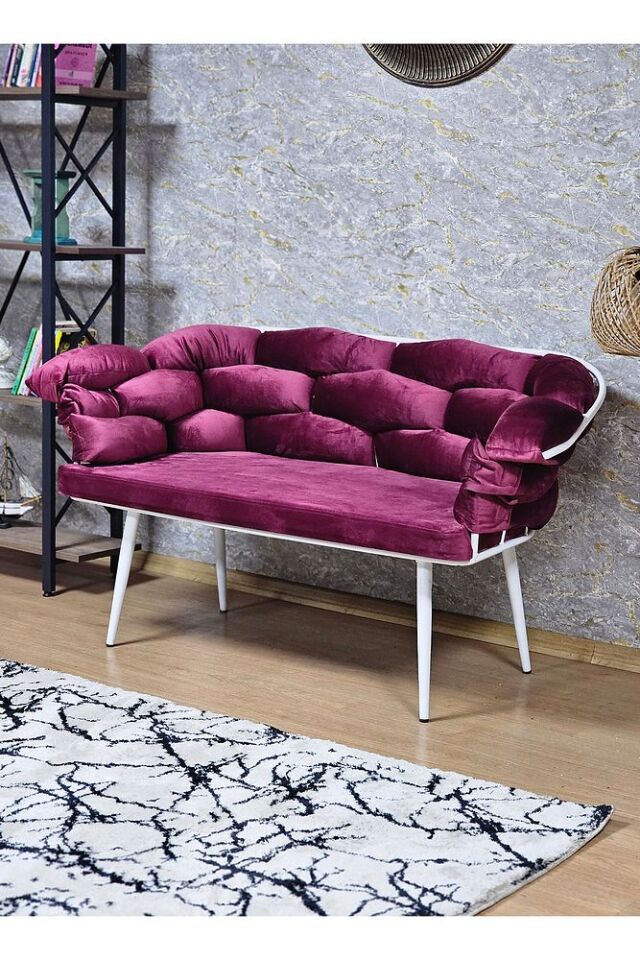 Ikili Beyaz Boyalı - Bordo Döşeme | Balon Çay Seti | Balkon Koltuk | Berjer | Balkon Çay Seti