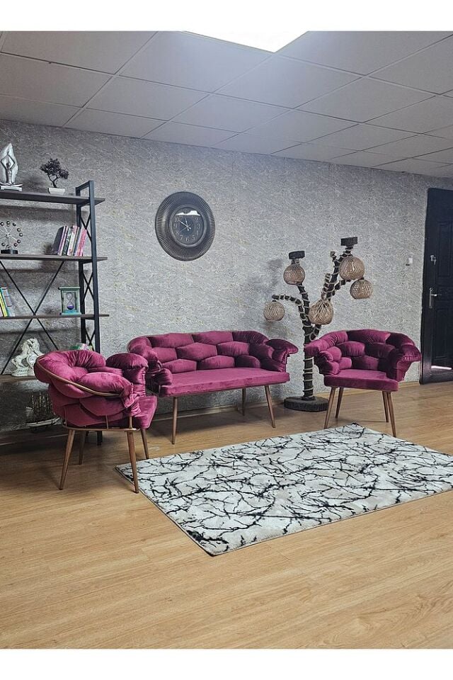 Bakır Boyalı - Bordo Döşeme | Balon Çay Seti | Balkon Koltuk | Berjer | Balkon Çay Seti