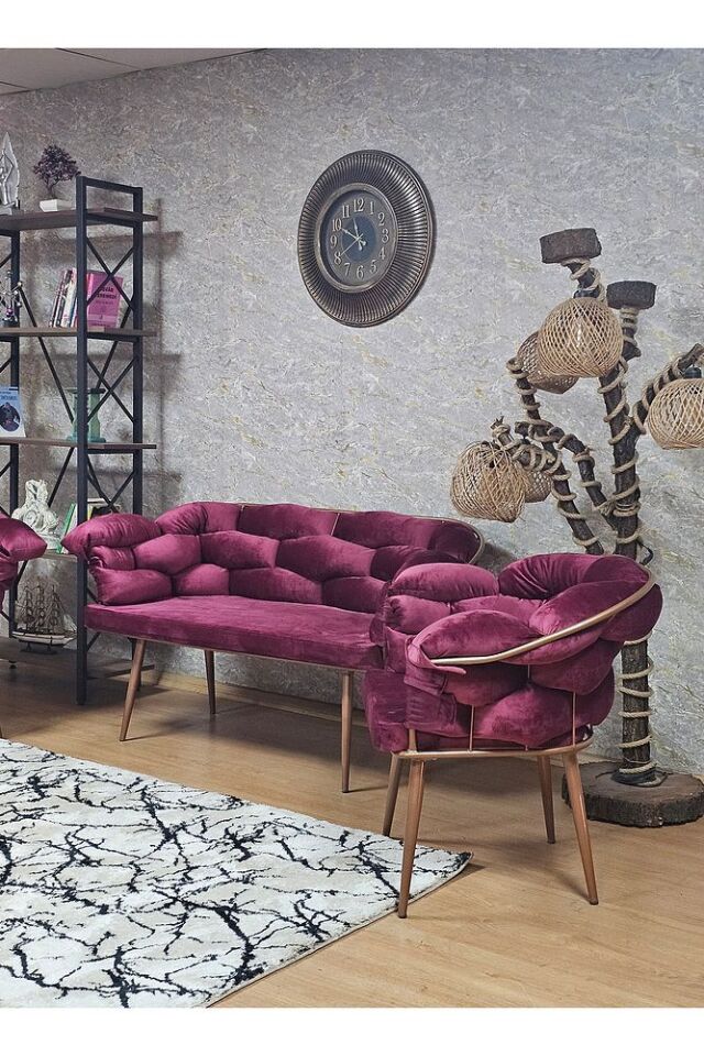 Bakır Boyalı - Bordo Döşeme | Balon Çay Seti | Balkon Koltuk | Berjer | Balkon Çay Seti