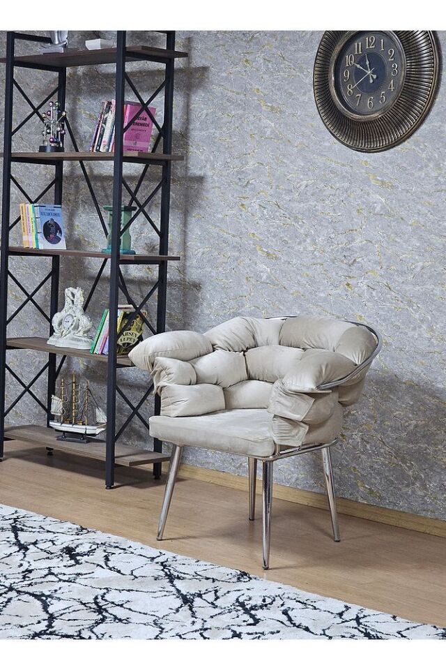 Tekli Krom Kaplama - Bej Döşeme | Balon Çay Seti | Balkon Koltuk | Berjer | Balkon Çay Seti