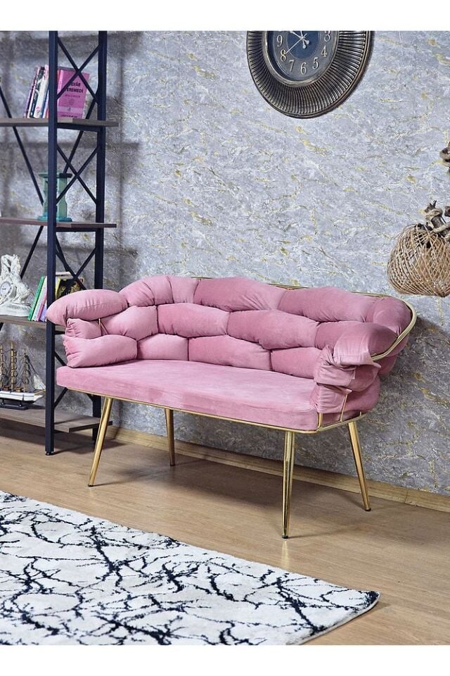 Ikili Gold Kaplama - Pudra Pembe Döşeme | Balon Çay Seti | Balkon Koltuk | Berjer | Balkon Çay Seti