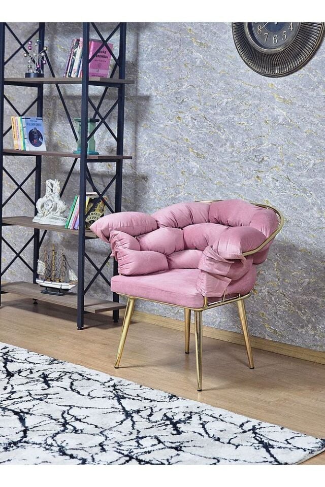 Tekli Gold Kaplama - Pudra Pembe Döşeme | Balon Çay Seti | Balkon Koltuk | Berjer | Balkon Çay Seti