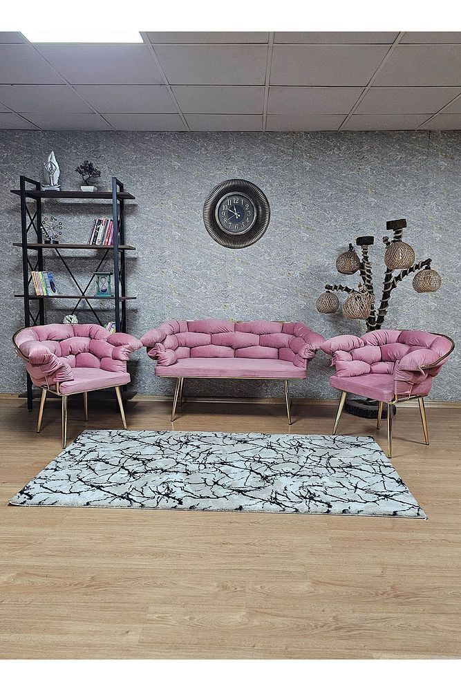 Gold Kaplama - Pudra Pembe Döşeme | Balon Çay Seti | Balkon Koltuk | Berjer | Balkon Çay Seti