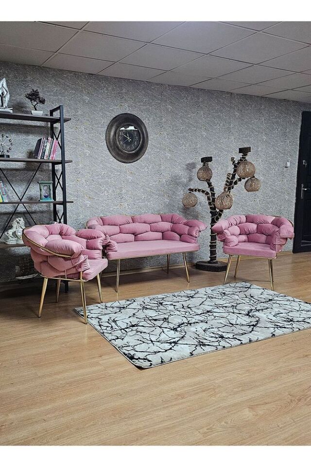 Gold Kaplama - Pudra Pembe Döşeme | Balon Çay Seti | Balkon Koltuk | Berjer | Balkon Çay Seti