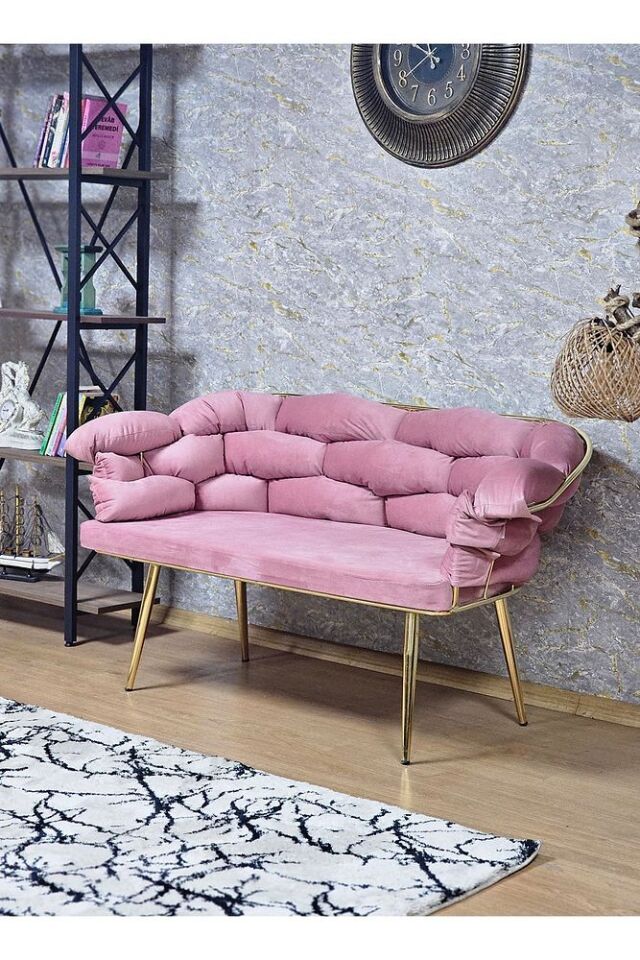 Gold Kaplama - Pudra Pembe Döşeme | Balon Çay Seti | Balkon Koltuk | Berjer | Balkon Çay Seti