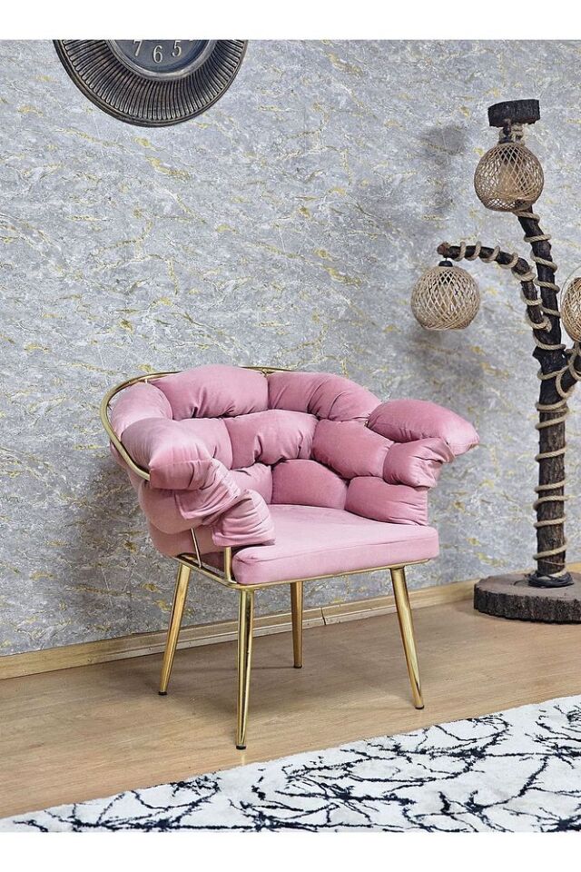 Gold Kaplama - Pudra Pembe Döşeme | Balon Çay Seti | Balkon Koltuk | Berjer | Balkon Çay Seti