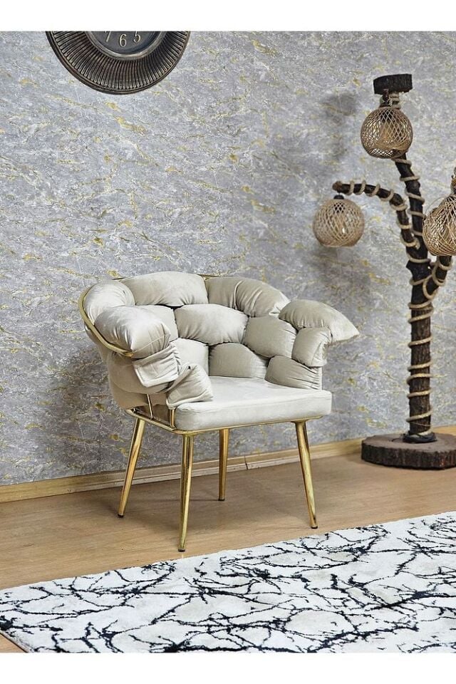 Gold Kaplama - Bej Döşeme | Balon Çay Seti | Balkon Koltuk | Berjer | Balkon Çay Seti