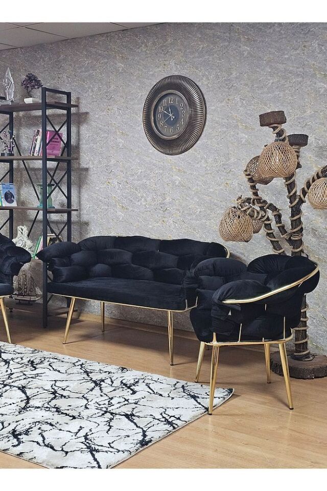 Gold Kaplama - Siyah Döşeme | Balon Çay Seti | Balkon Koltuk | Berjer | Balkon Çay Seti