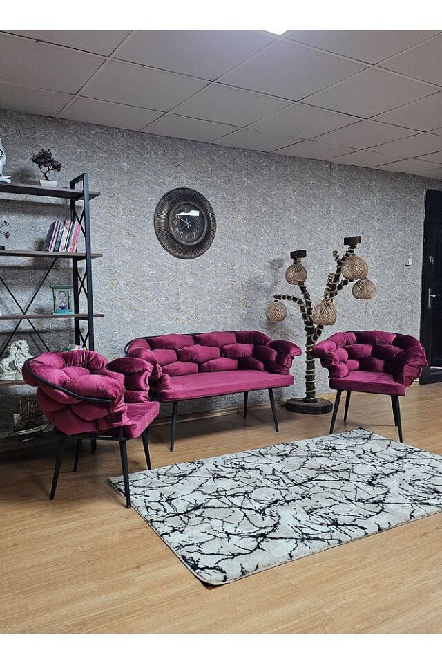 Siyah Boyalı - Bordo Döşeme | Balon Çay Seti | Balkon Koltuk | Berjer | Balkon Çay Seti